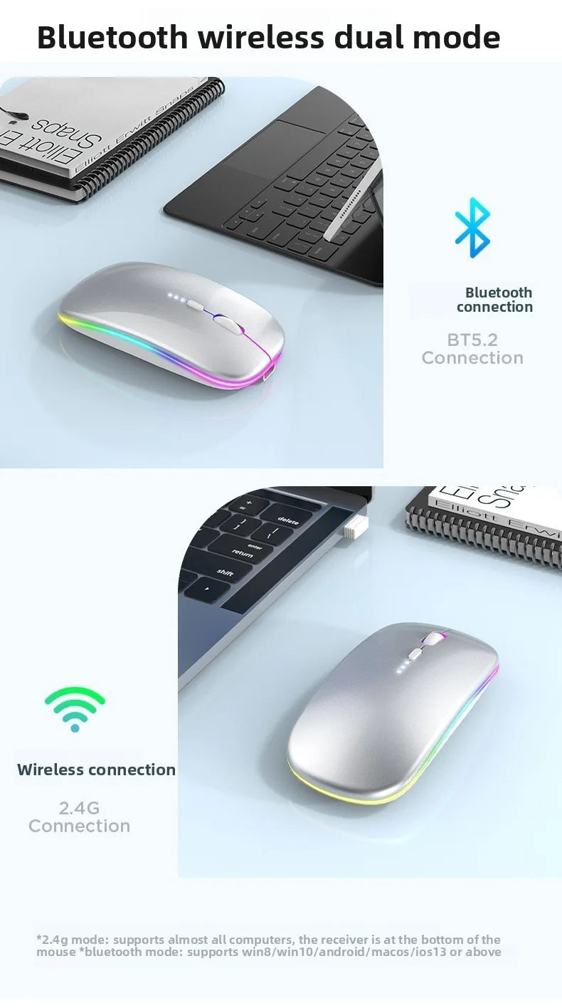 Rechargeable Wireless Mouse Bluetooth-compatible 2.4GHz Dual Modes Computer Mice with Nano Receiver for PC Laptop Macbook