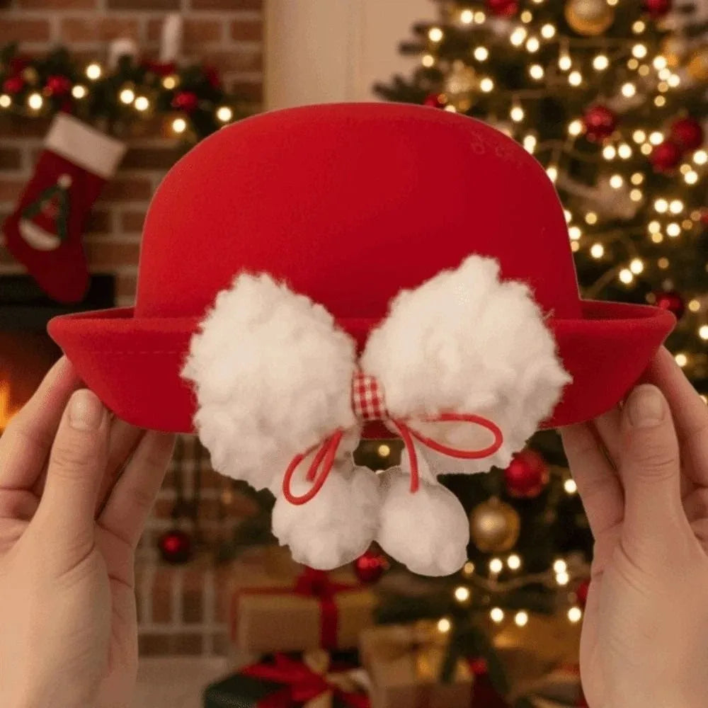 Top Hat Vintage Looking Red Bowler Hats Beret Japanese Style Woolen Bucket Cap Versatile Bow Girls Dome Hat Performances