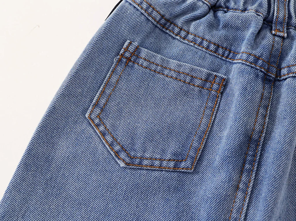2025 Spring/Summer New Arrival Girls' Denim Pencil Skirt, Soft Washed Korean Style Baby Girl High-Waisted Skirt