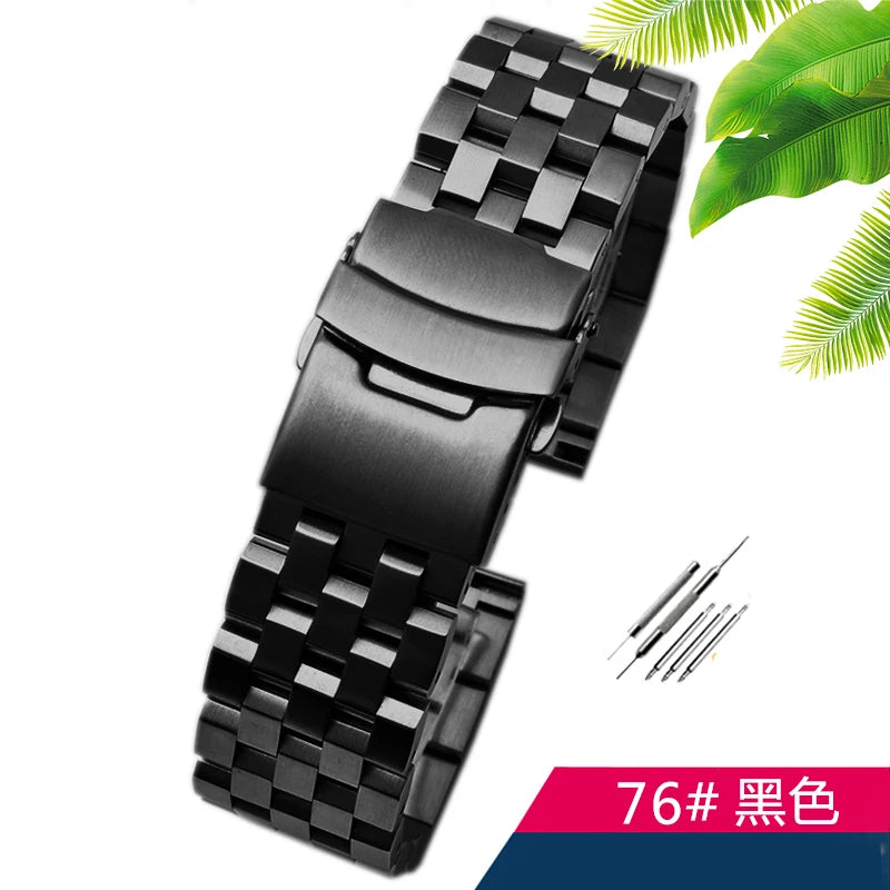 Black Precision Steel Watch strap Chain Accessories 20MM 22MM for Seiko MIDO Citizen Bracelet Men's Wristband