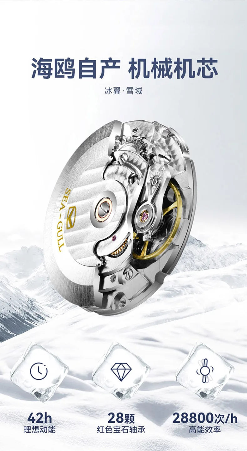 Seagull Ocean Series Pro Men Diving Watch Ice Wing Snow Region 300M Waterproof Luminous Calendar 43.5mm Sapphire Metal Strap1212