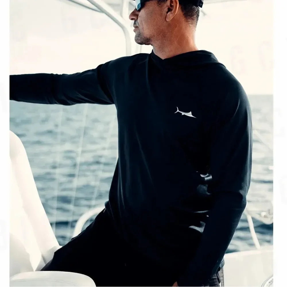 BILLFISH GEAR Hooded Fishing Shirt Outdoor Sunscreen Fishing Clothes Men UV Protection Quick Dry Breathable Jersey