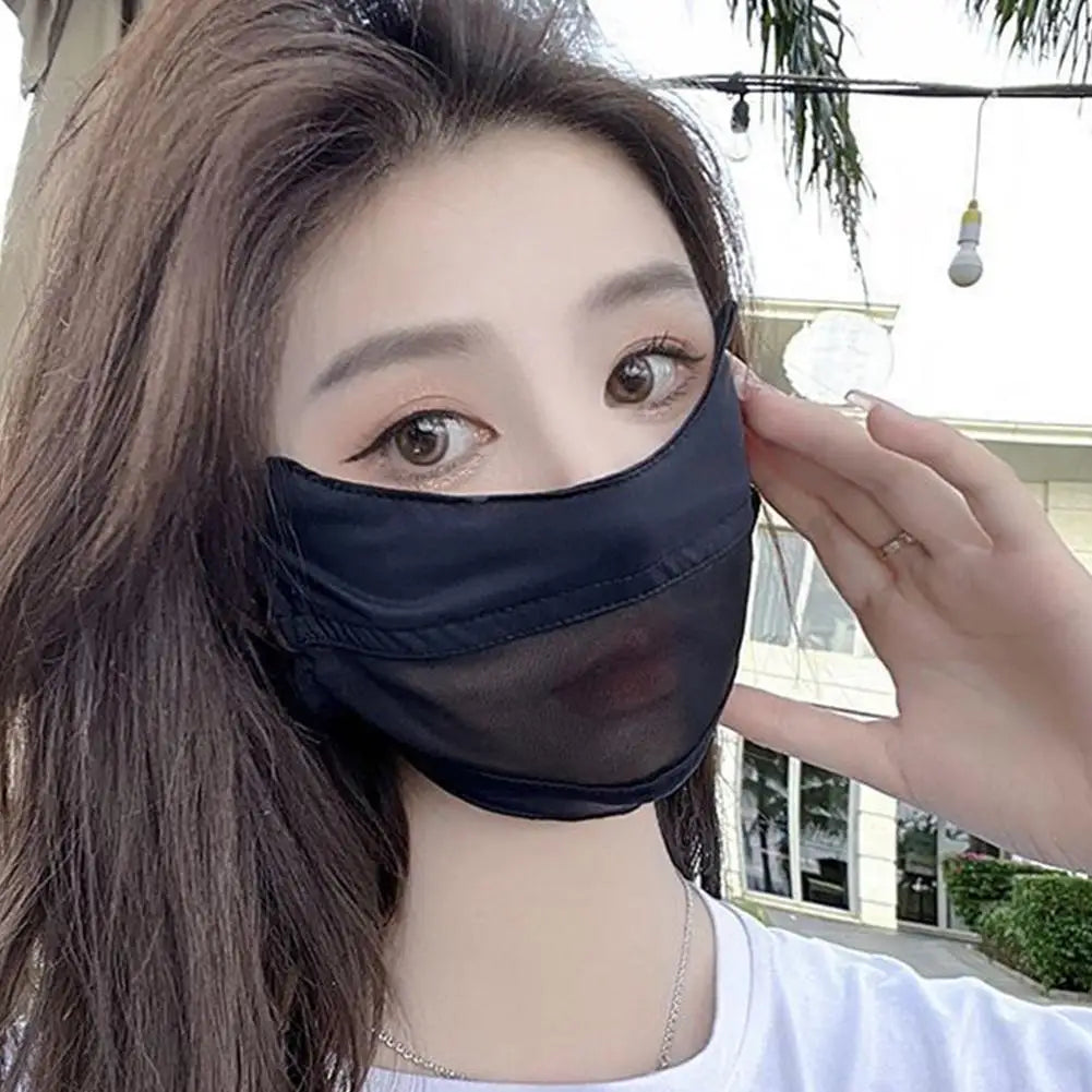 Summer Ice Silk Face Mask Women Cool Breathable Mesh Sunscreen Cover UV Shield for Outdoor Riding Driving Fishing Sport Masks