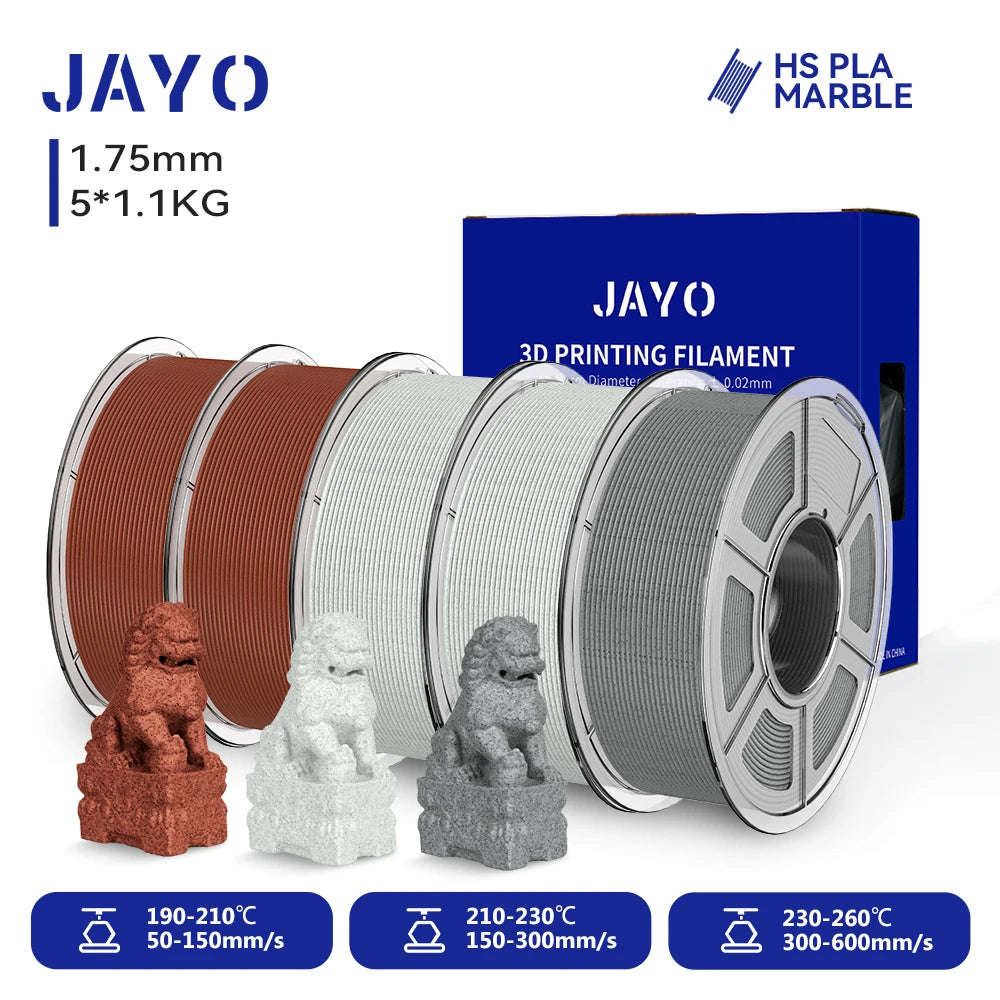 JAYO 5Rolls 3D High Speed Marble PLA/HS Matte PETG/HS PLA Filament 600mm/s High Speed 3D Printer Non-toxic Filament 1.1KG/roll