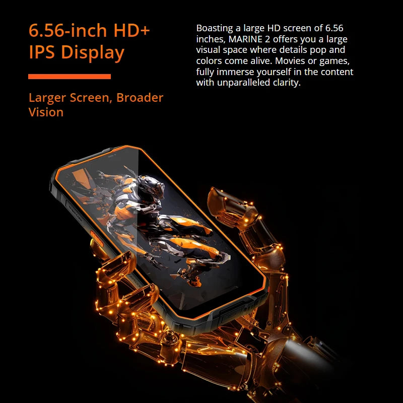 Blackview MARINE 2 Rugged Smartphone 6.56-inch HD+ IPS 90Hz Display 11000mAh 8GB 128GB Android 15 NFC 16MP Camera Cellphone