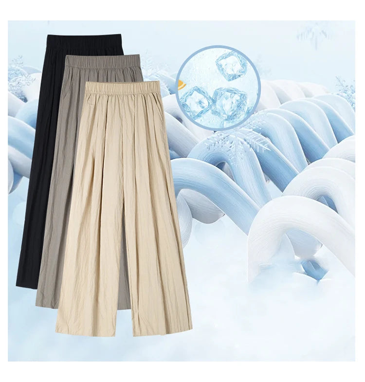 BIVIGAOS Lazy Style Loose Wide Leg Pants Women Summer Coloured Thin Casual Tide Straight Ice Silk Japanese Sunscreen Pants