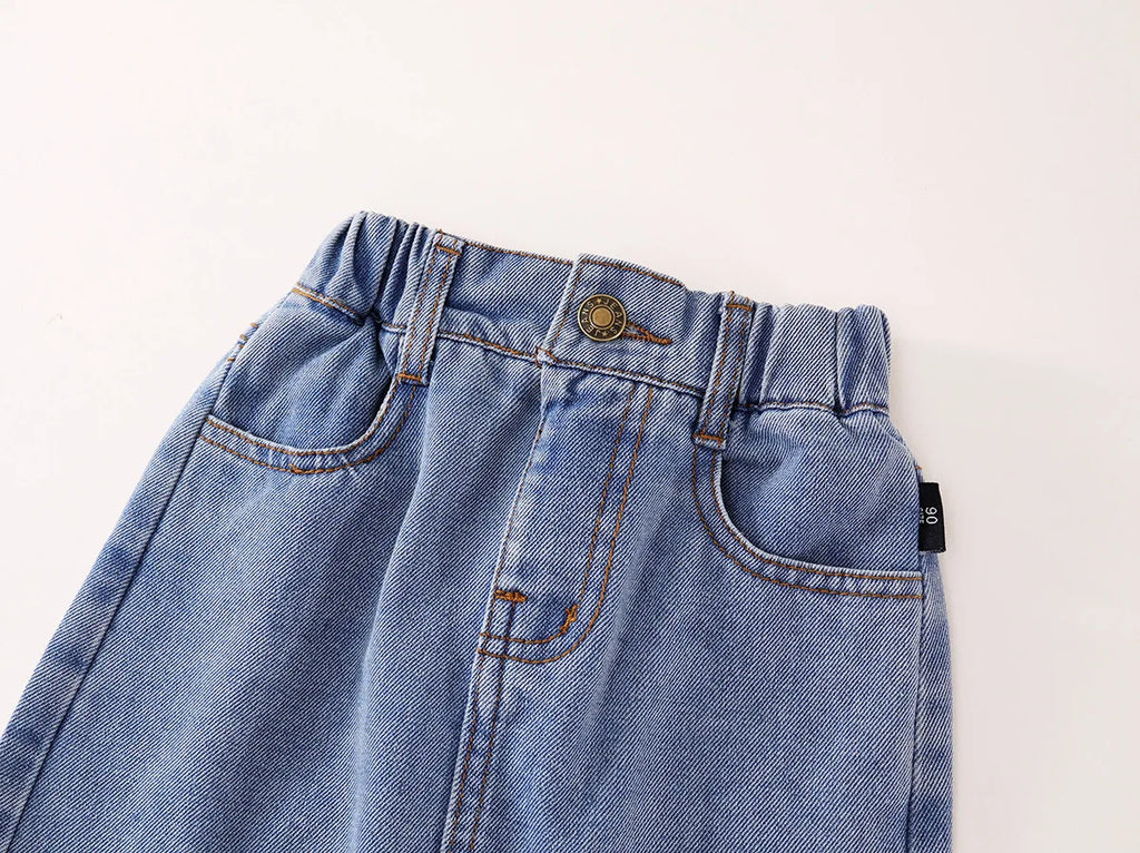 2025 Spring/Summer New Arrival Girls' Denim Pencil Skirt, Soft Washed Korean Style Baby Girl High-Waisted Skirt