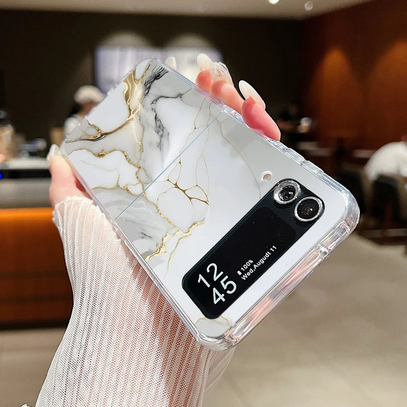 For Samsung Galaxy Z Flip 7 6 5 4 3 Case Watercolor Marble Pattern Hard Clear Folding Cover For Samsung Z Flip6 Flip5 Flip7