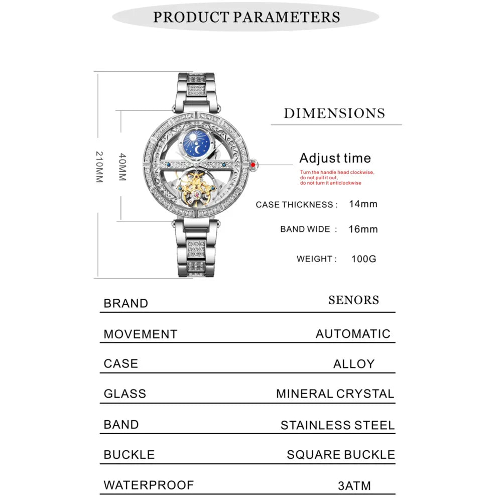 Luxury Women's Waterproof Skeleton Tourbillon Mechanical Watches Night Glow Beauty Elegant Mechanical Watch For Women