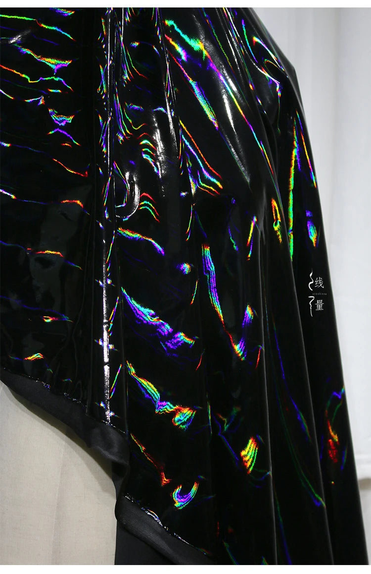 Black Iridescent Synthetic Leather Fabric Technology Oriented Micro Elastic TPU Fabrics Clothing Designer Cloth for Diy Sewing