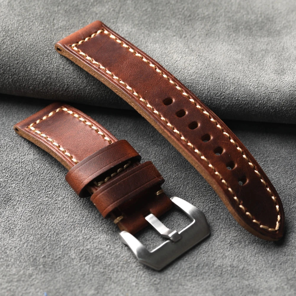 Handmade Layer Cowhide Leather Strap Suitable For Bronze Watchband 20 22 24 26MM Thickened sSoft Leather Retro Style Men Bracele