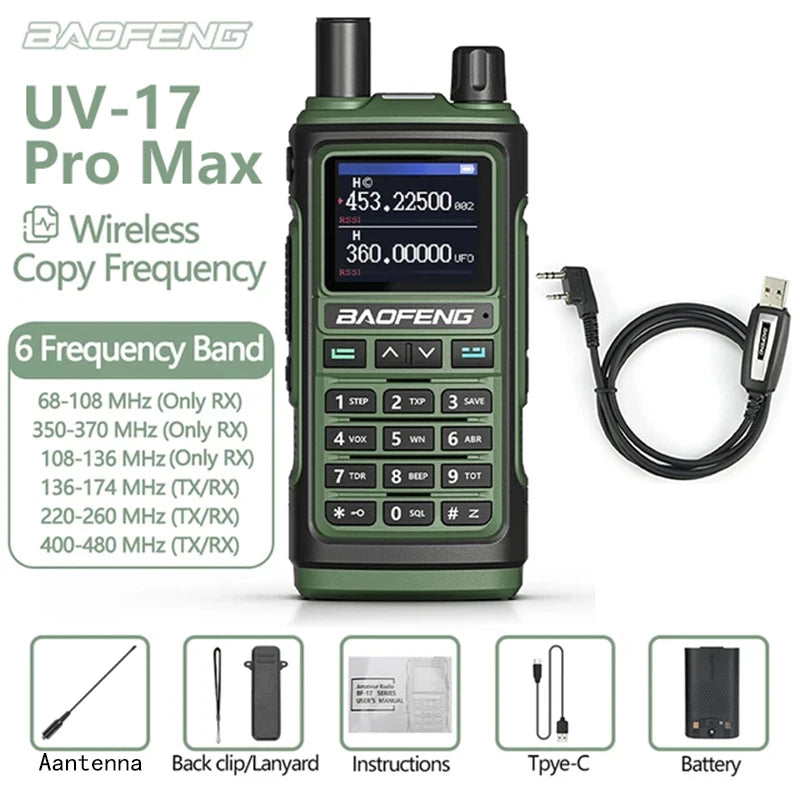 Baofeng UV17 Air Band Walkie Talkie 999 CH Draadloze kopieerfrequentie NOAA Zes bands Amateur Ham Tweerichtingsradio voor