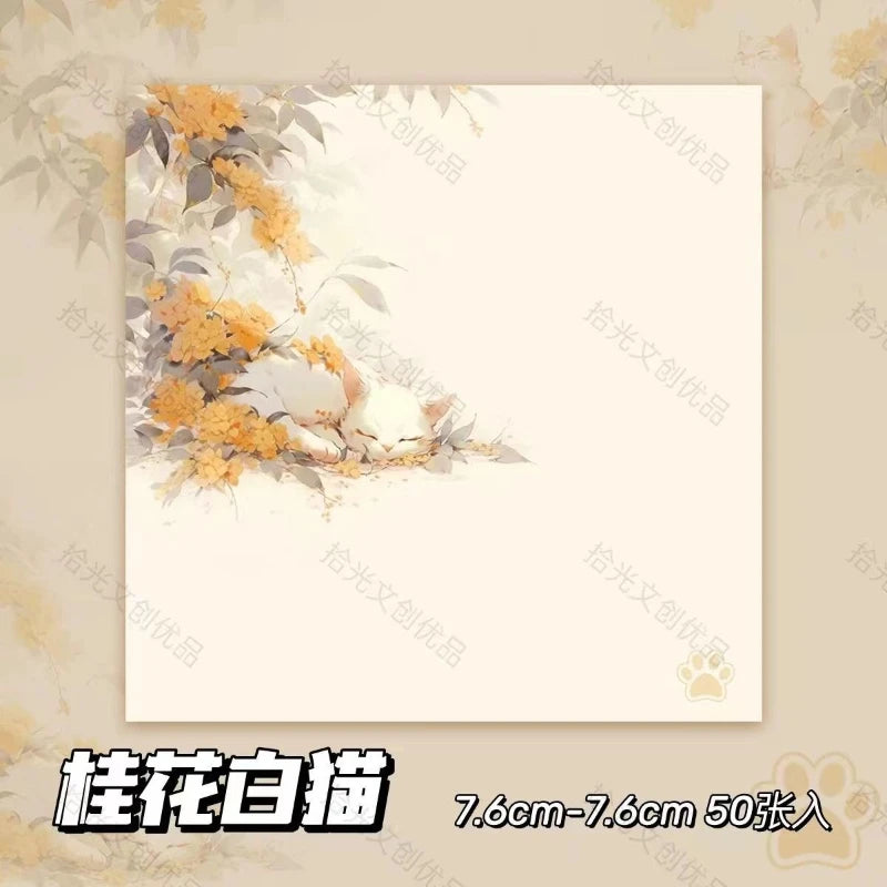 Office School Supplies Cute Osmanthus Cat Note Pad Small Fresh and Beautiful Literary Tearable Niche Student Kawaii Stationery