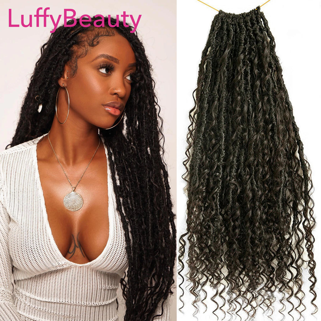 Pre-looped Crochet Boho Locs with Human Hair Curls Goddess Braids Curly Double Drawn Full End Hair Extensions for Black Women
