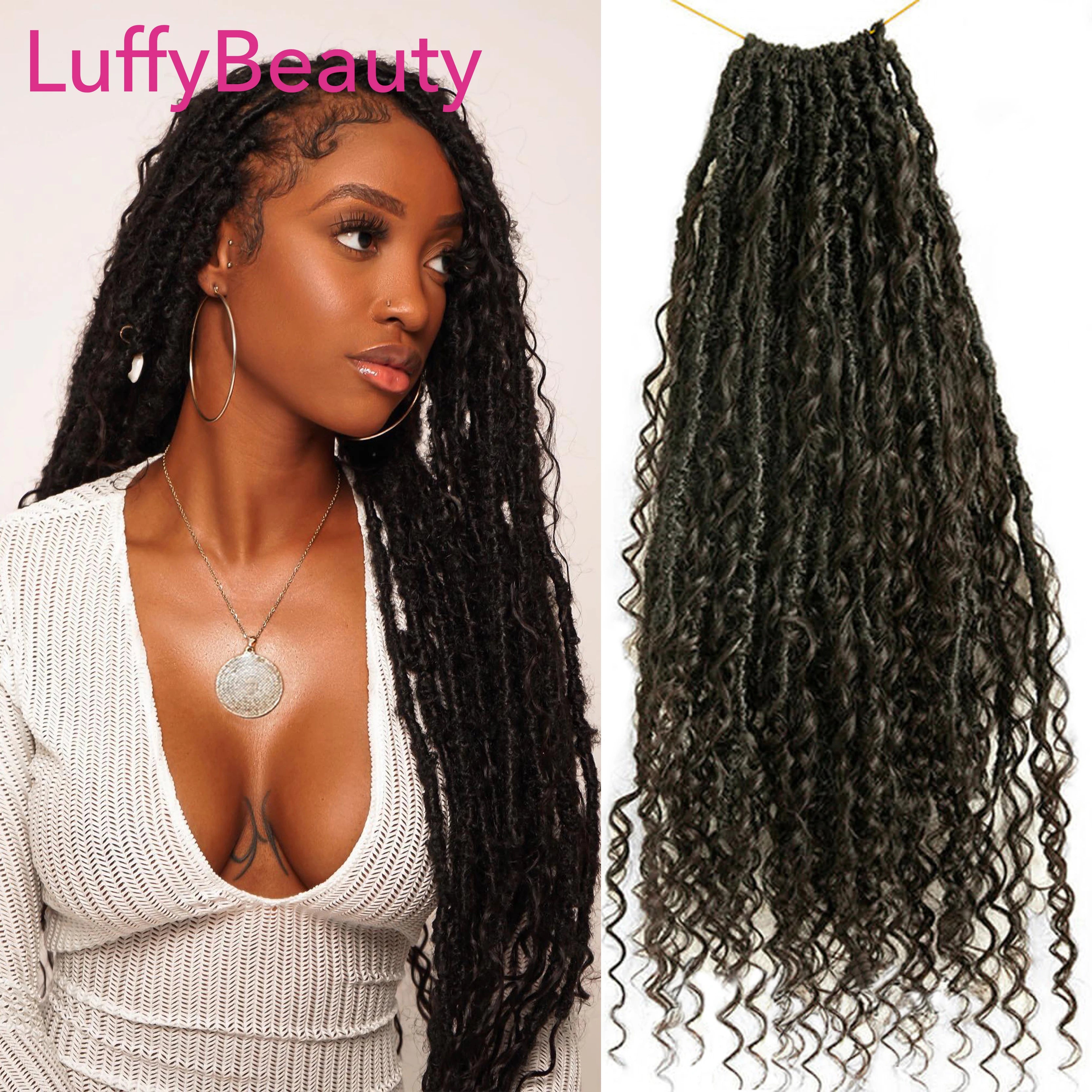 Pre-looped Crochet Boho Locs with Human Hair Curls Goddess Braids Curly Double Drawn Full End Hair Extensions for Black Women