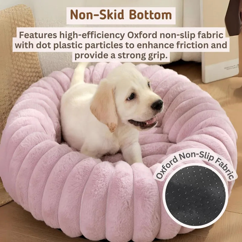 Pet Nest Rabbit Plush Pet Pad Long Hair Round Cat Nest Universal Warm Dog Bed in All Seasons Soft Cat House  Pet Accessories