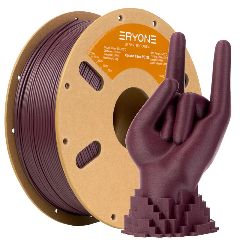 ERYONE PETG Carbon Fiber 3D Printer Filament 1.75mm 1KG ±0.03mm Precision - High Strength & Stiffness for FDM Printers