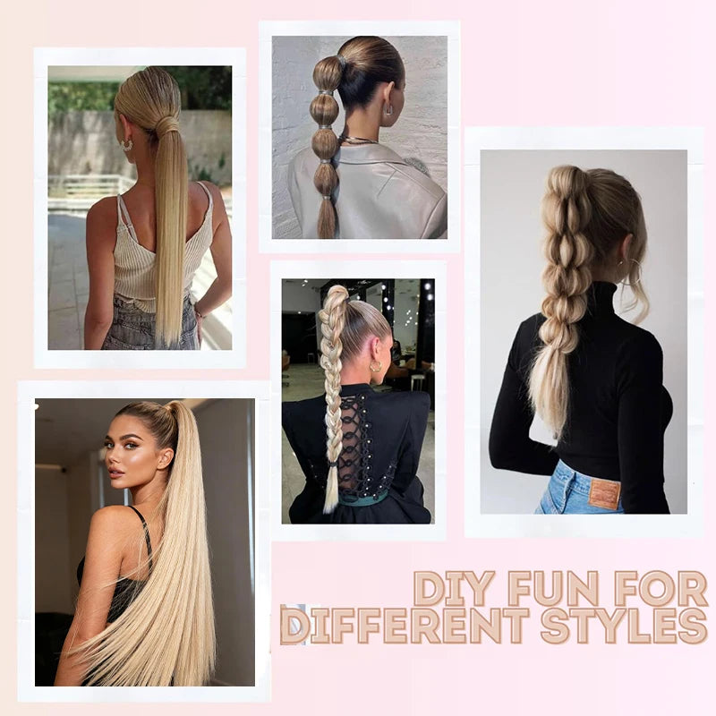 Women's Straight Ponytail Hair Extension Synthetic Long Straight Hair with Elastic Band,Adds Volume&Length,Perfect for Parties