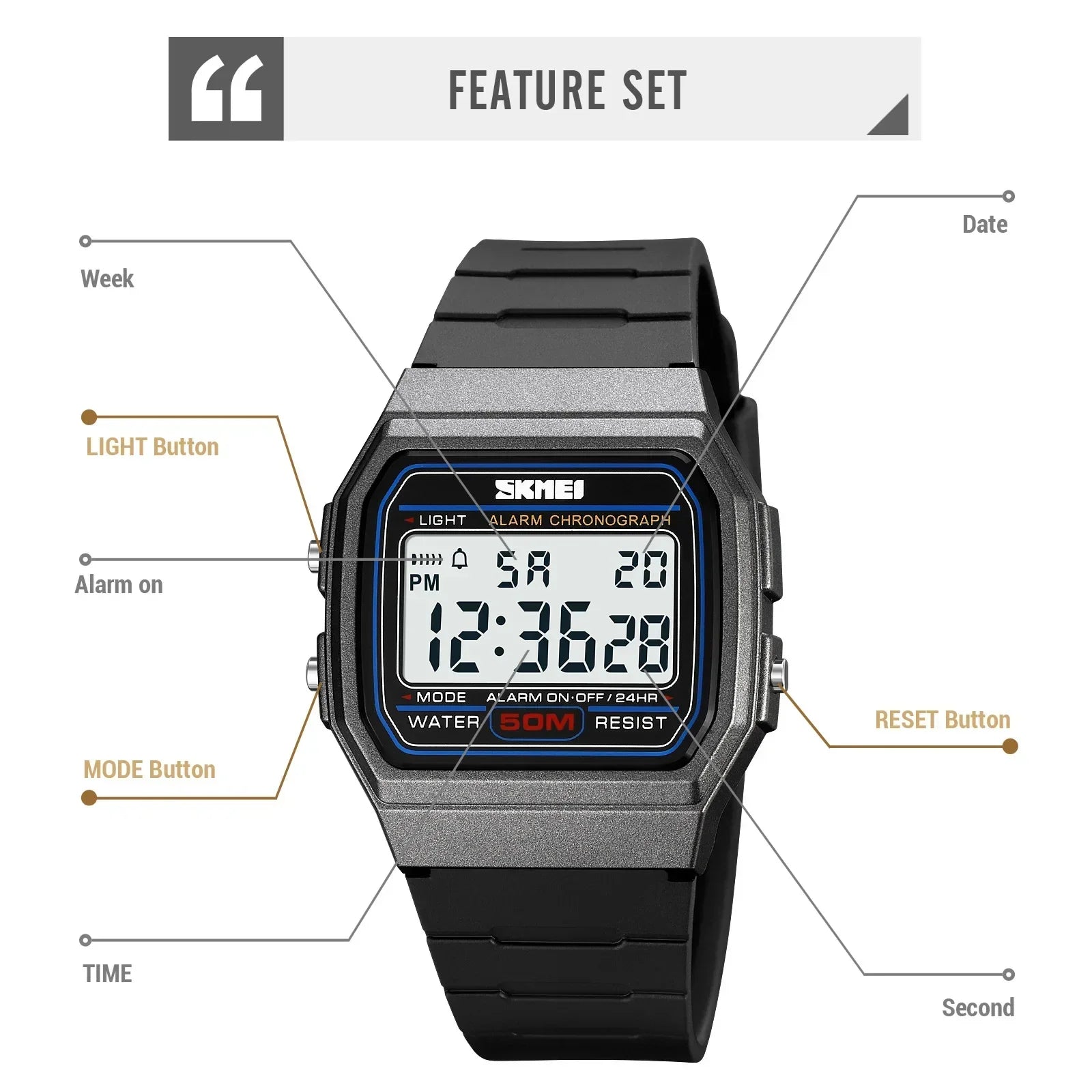 SKMEI 2042 Military Clock reloj hombre Digital Sport Watches  Mens Outdoors 5Bar Waterproof Chrono Date Week Men Wristwatches
