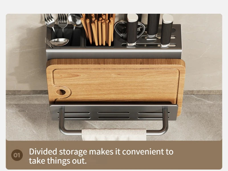 Kitchen Knife Holder, Tableware Storage Rack, Multifunctional Wall Mounted Kitchen Tool Storage Rack