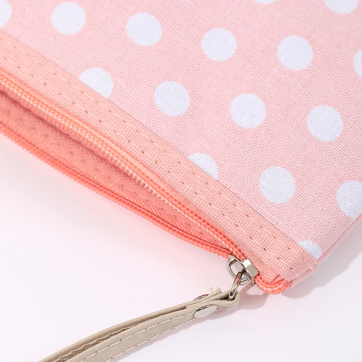 Small Fresh Canvas Dot Makeup Bag Simple and portable skincare storage bag Korean version student pencil case wallet