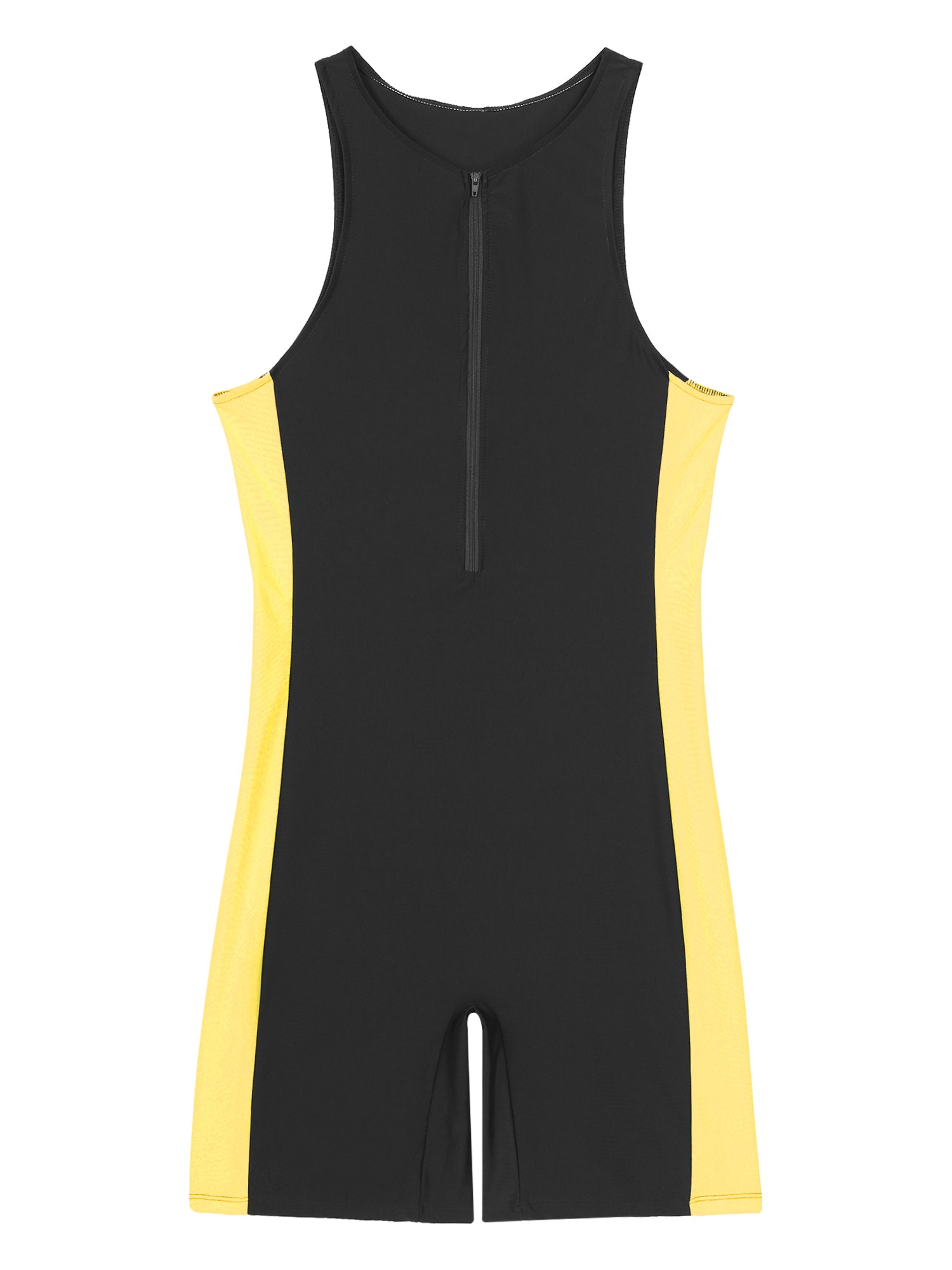 Mens Swimwear One-piece Wetsuit Swimming Bathing Suit Round Neck Sleeveless Side Shorts Bodysuit Triathlon Front Zipper Swimsuit