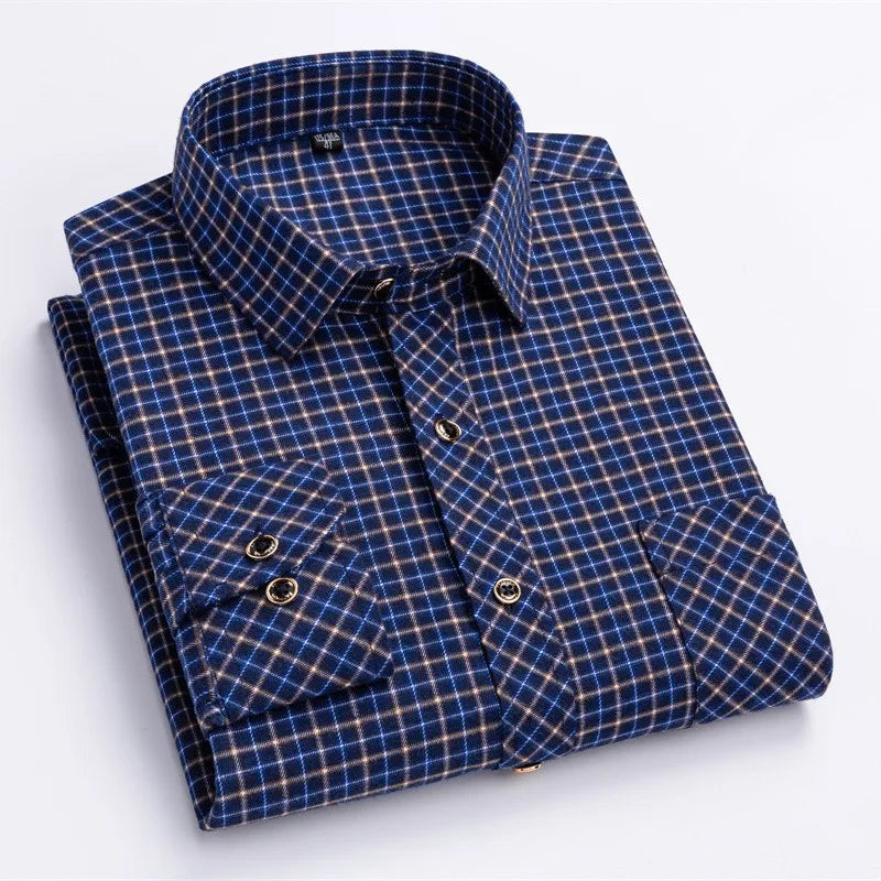 New Cotton Flannel Plaid Shirt For Men's Long Sleeve Regular-fit Brushed Single Pocket Soft Comfortable Casual Fashion Shirts