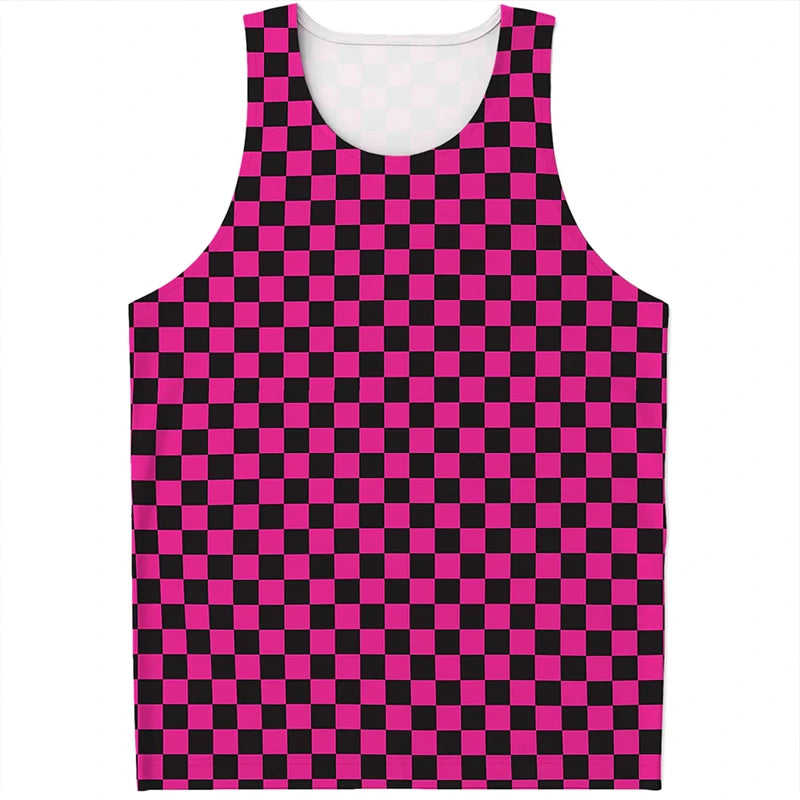 Simple Checkered Pattern Tank Tops Summer Fashion Streetwear 3D Printed Sleeveless T Shirts Casual Oversized Vest Mens Clothing
