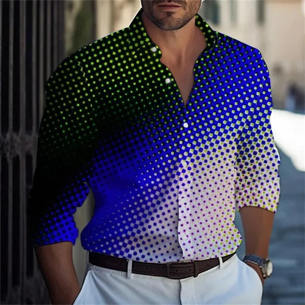 Men's long sleeved shirt striped spotted pattern 3D printed top for spring and autumn new fashion casual men's unisex clothing