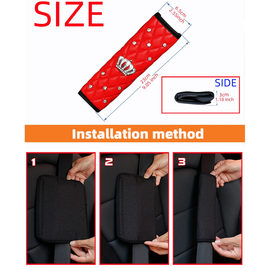 A skin feeling PU sheepskin embroidered crown diamond artificial stone car shoulder guard seat belt automotive supplies