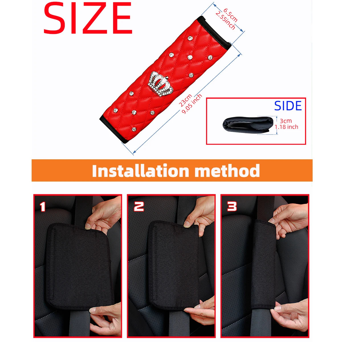 A skin feeling PU sheepskin embroidered crown diamond artificial stone car shoulder guard seat belt automotive supplies