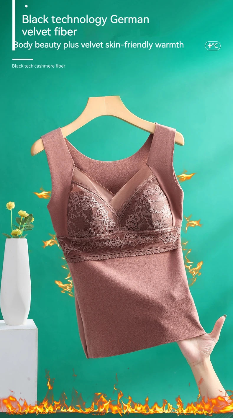 Women Thermal Underwear Winter  Bottoming Top Seamless Thick Double Layer Warm Lingerie Warm bra Sports underwear