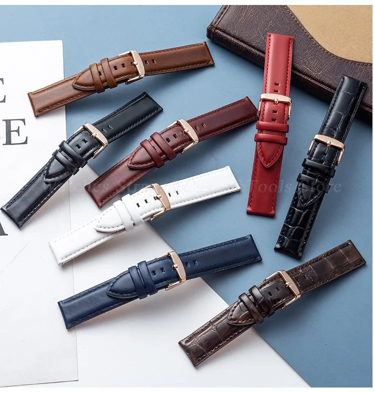 Genuine Leather Watch Straps For DW For Omega Watchband 12mm 13mm 14mm 17mm 18mm 19mm 20mm 22mm Women Men Sport Wrist Bracelets