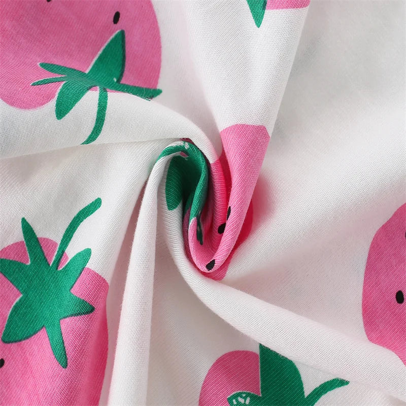 Jumping Meters 100% Cotton 3-8T Strawberry Girl 2 PCS Sets Baby Outfits Summer Tops + Shorts Children's Clothing Toddler Outfits