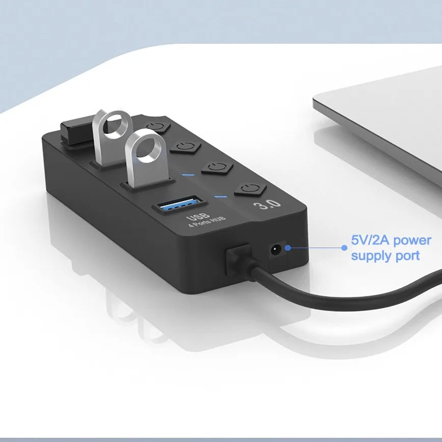 4-Port USB Hub 3.0 USB Docking Stations with Individual Switches Expander Hub for Laptop/MacBook Flash Drives Mobile HDD Printer