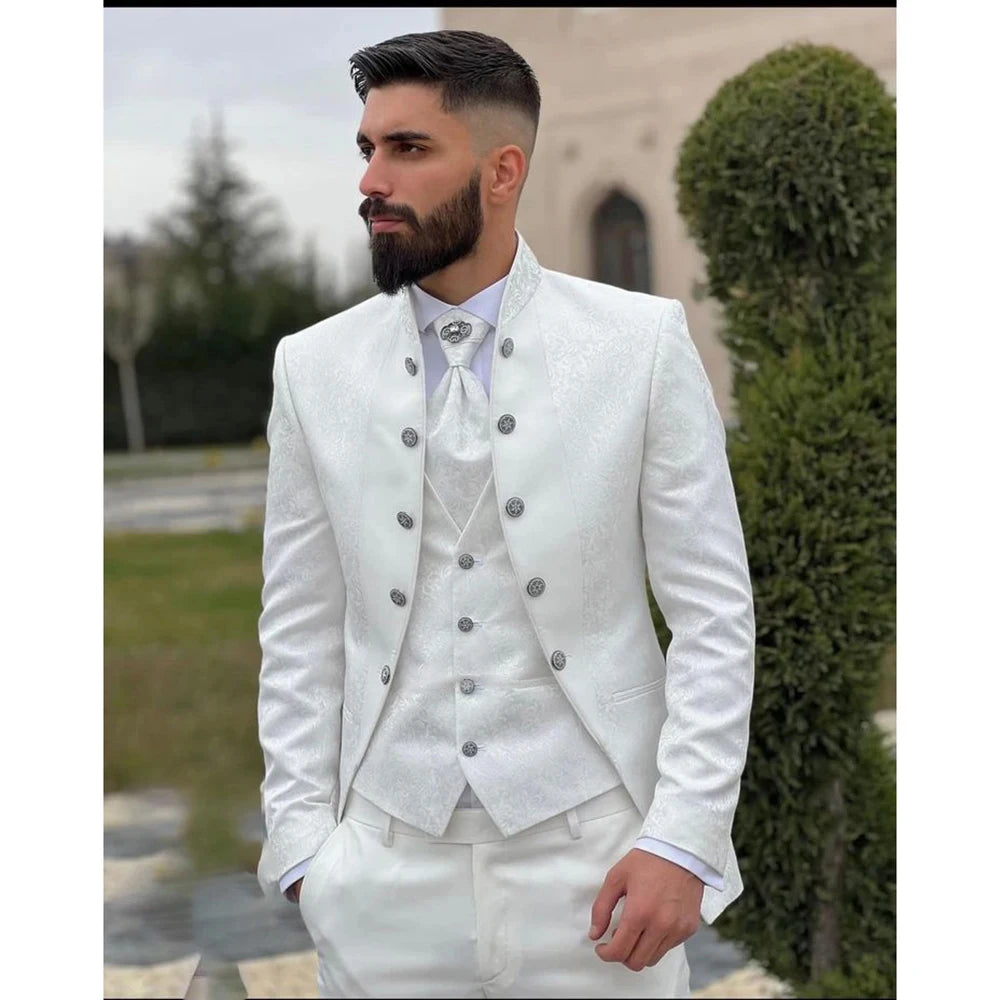 Formal Jacquard Men's Suits Elegant Wedding 3 Piece Jacket Pants Vest Blazer High Quality Full Sets Costume Homme Blazer 2025