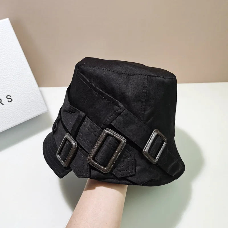 Luxury Panama Belt Buckle Bucket Hat Outdoor Sunscreen Women's Fisherman Hat Fashion Casual Beach Sun Hats Flat Top Basin Cap