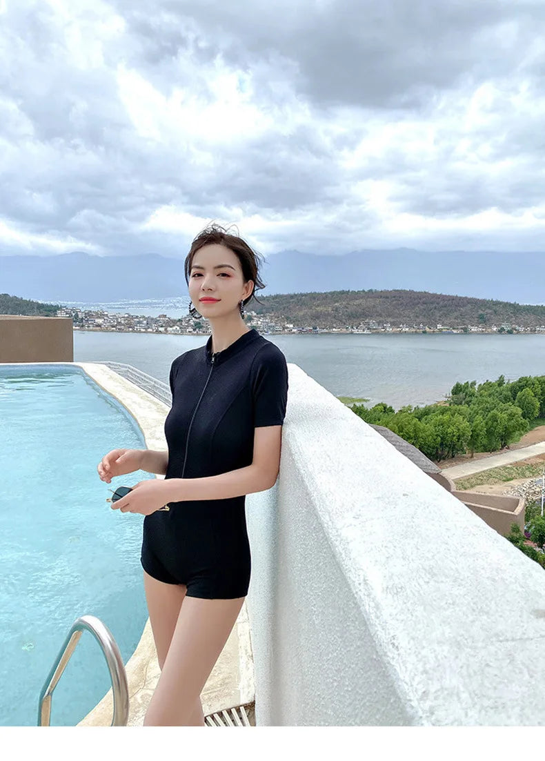 Vacation Surfing Conservative Sun Protection One-piece Swimsuit Women Covering The Belly To Show Off Weight Internet Celebrity