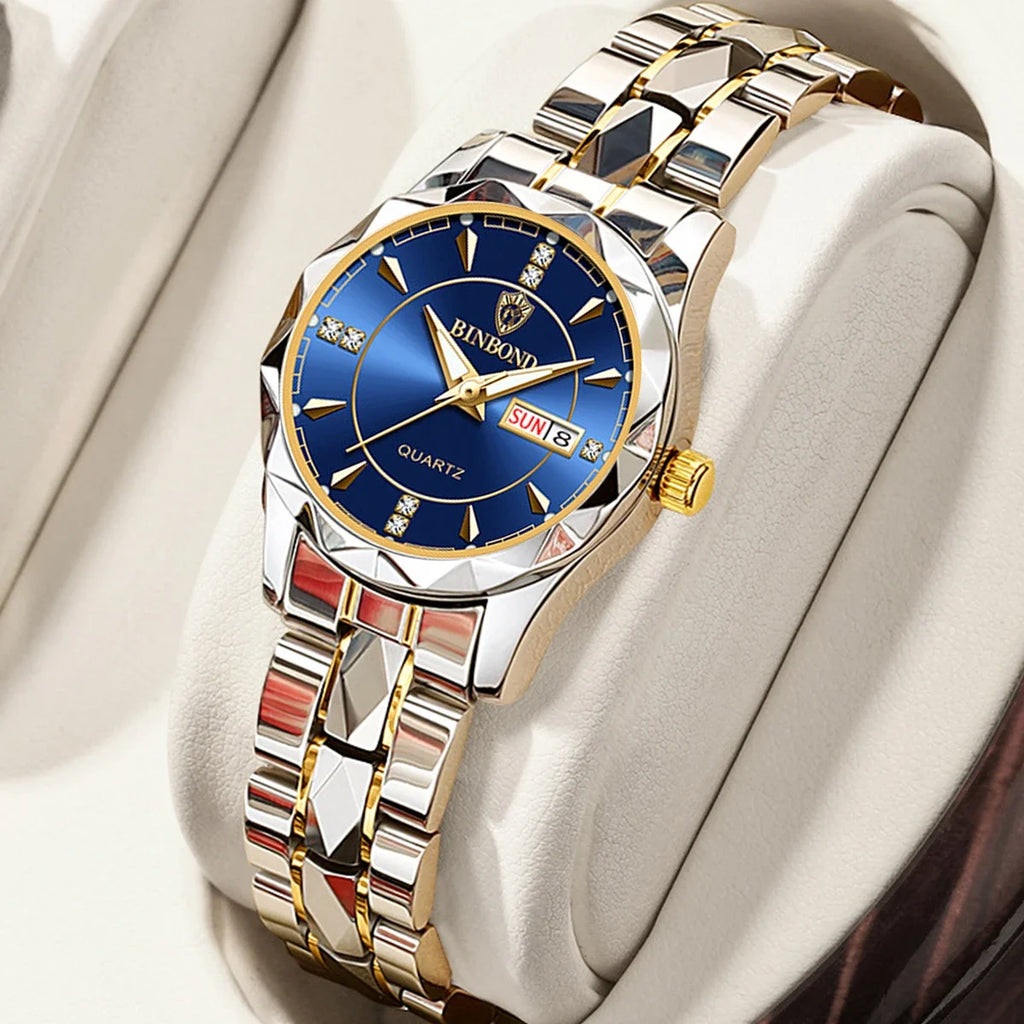 BINBOND B5552 New Luxury Brand Quartz Women's Watches 30M Waterproof Luminous Date Wristwatch Fashion Business Womens Watches