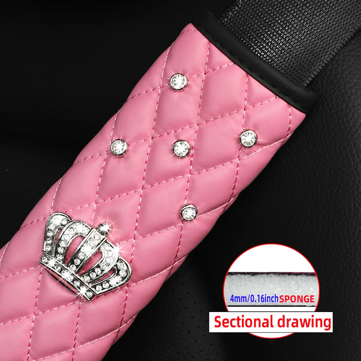 A skin feeling PU sheepskin embroidered crown diamond artificial stone car shoulder guard seat belt automotive supplies