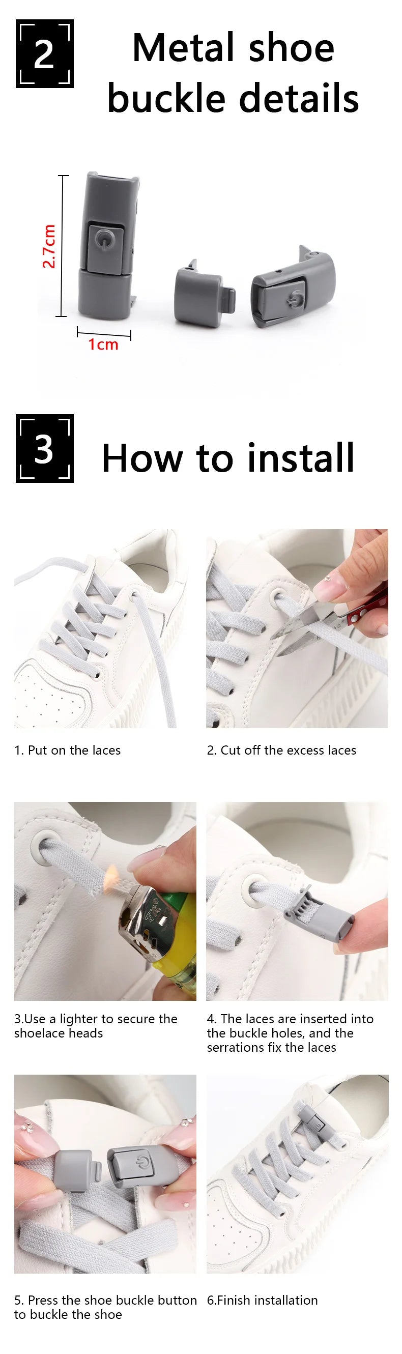 New Colorful Metal Shoelace Clip Press buckle Shoelaces Press Lock Shoes Accessories AF1 Sneakers Kits Metal Laces Tip