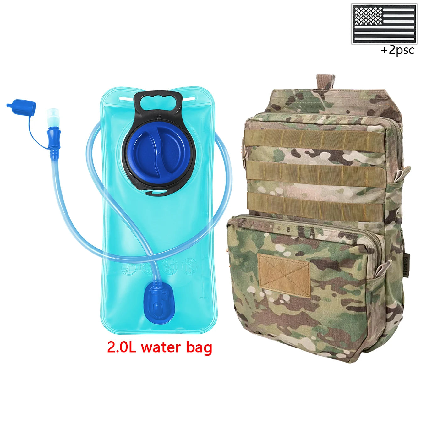 Outdoor sports drinking equipment: 2L large-capacity water bag + molle backpack, suitable for hiking, camping, and cycling