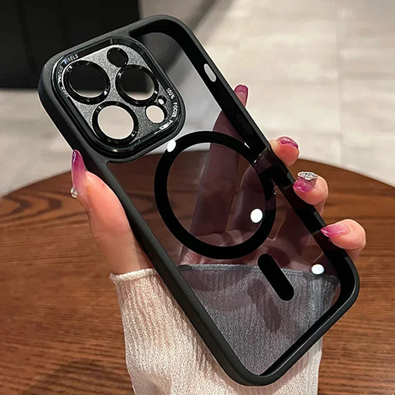 Magnetic Metal Lens Bumper Protection Case For iPhone 17 16 15 14 13 12 11 Pro Max Wireless Charger Hard Cover For Magsafe Funda