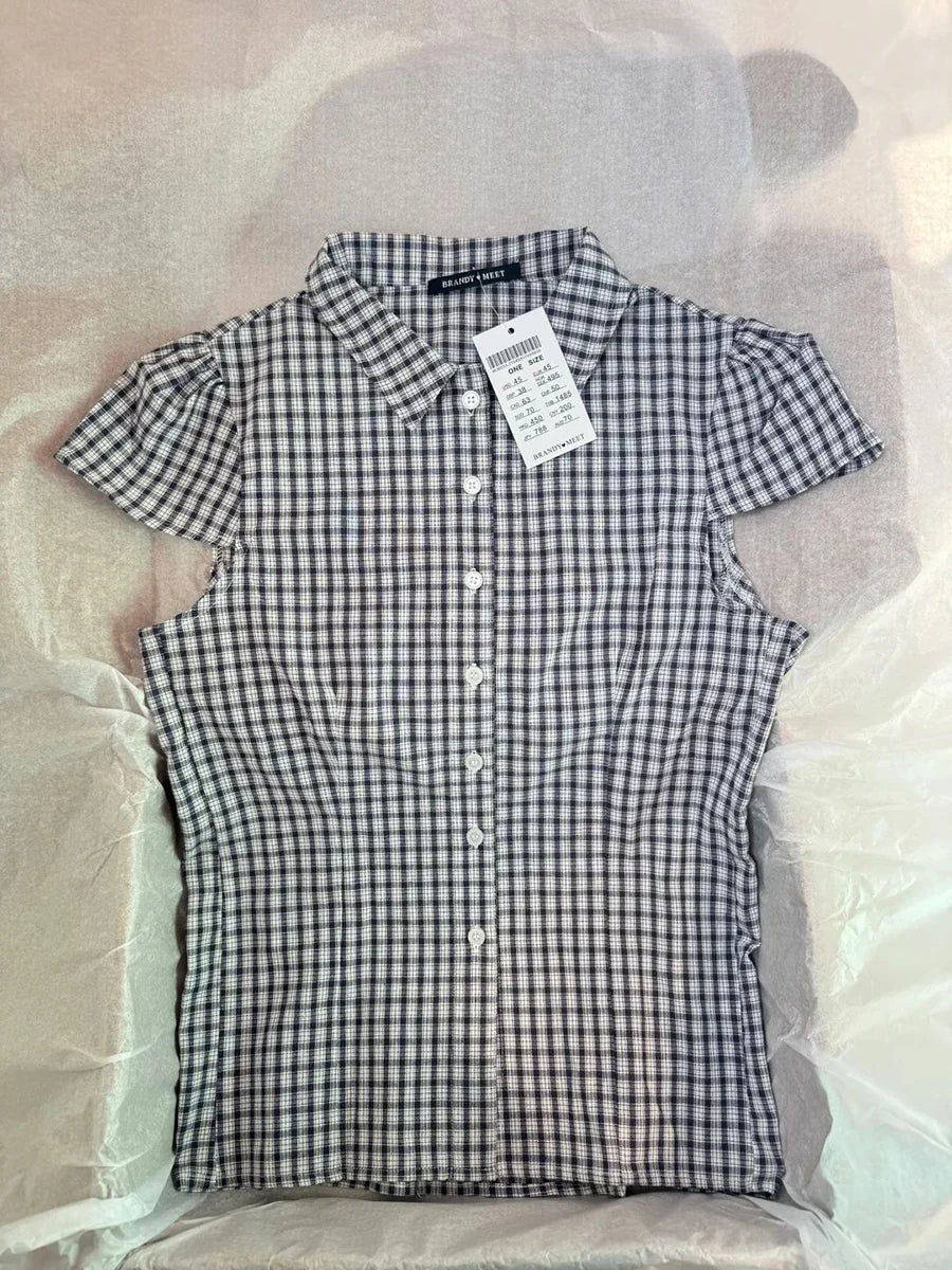 Back Lace-up White Blouse Women Peter Pan Collar Slim Short Sleeve Blouses Summer Casual Simple Sweet Chic Y2k Top Shirts Femme