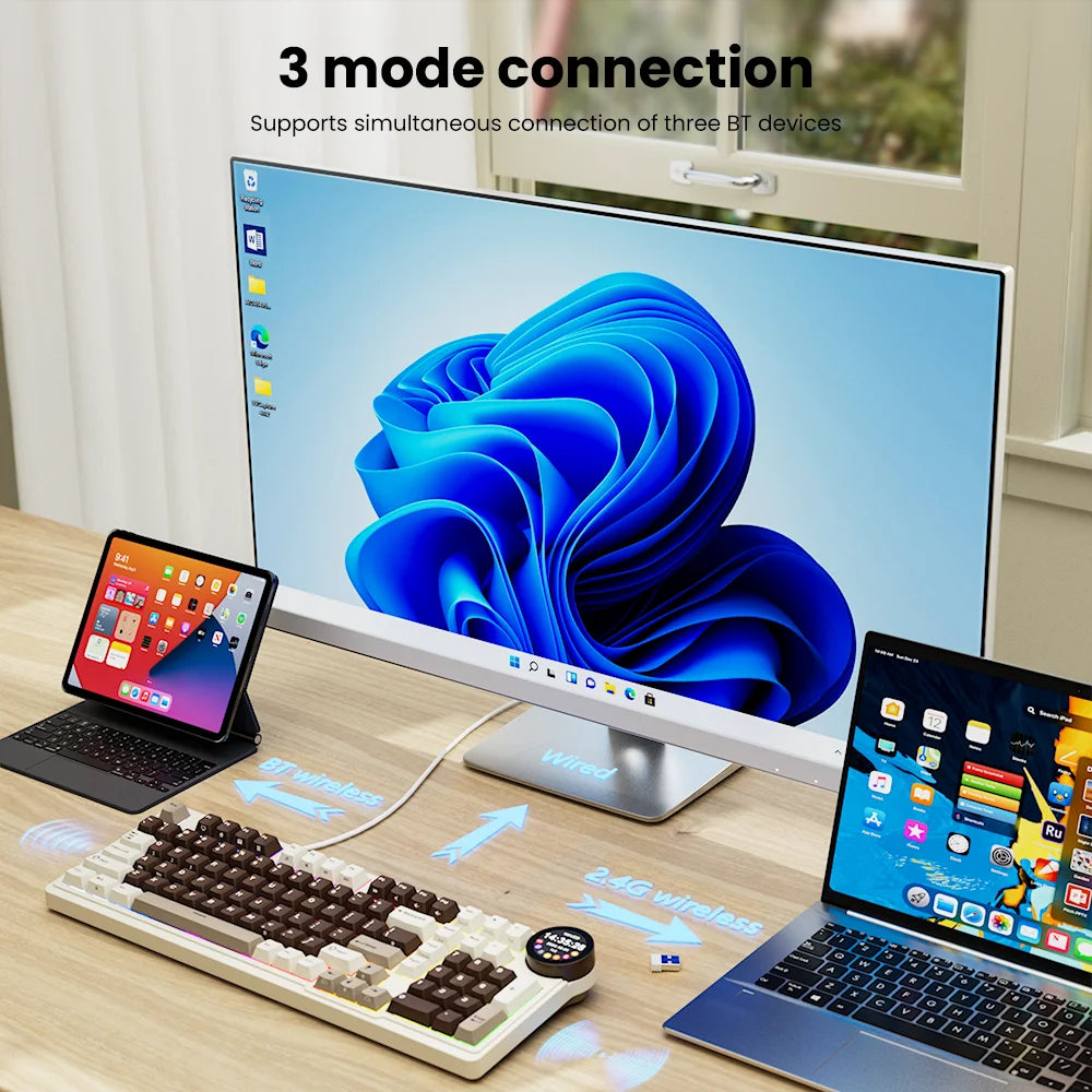 ROYAL KLUDGE RK N99 Wireless Mechanical Keyboard 98 Keys PBT Keycaps Gasket RGB Tri-mode Bluetooth Gamer Keyboard Display Screen
