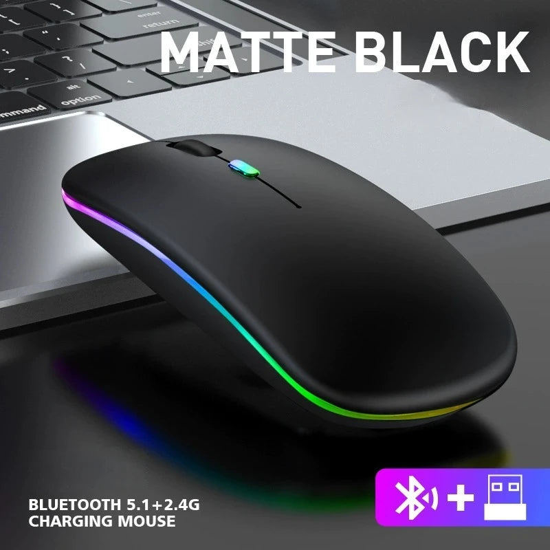Rechargeable Wireless Mouse Bluetooth-compatible 2.4GHz Dual Modes Computer Mice with Nano Receiver for PC Laptop Macbook