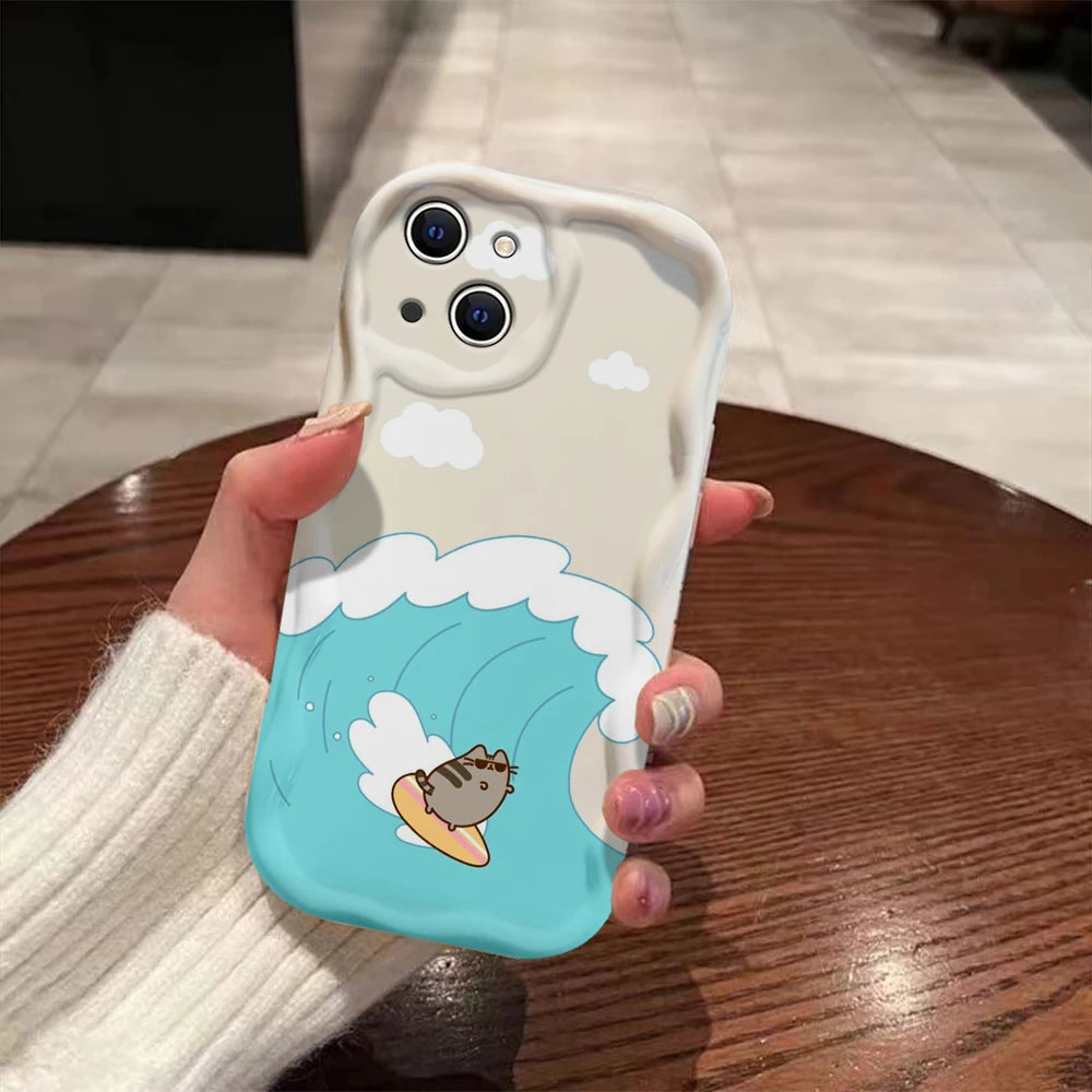 Funny Pusheens Cat 3D Wave Case For iPhone 15 14 13 12 11 Pro Max Mini X XR XSMAX 8 7 6S Plus Soft Silicone Cover