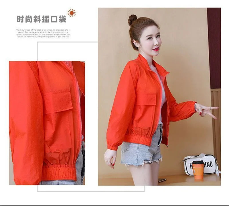 Women Sunscreen Clothing 2026 Summer Thin Short Jacket Korean Fashion Solid Versatile UV Resistant Jacket Female Tops Outerwear