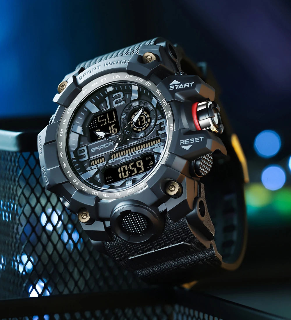 SANDA 3133 Digital Watch Men Military Sport Stopwatch Quartz Wristwatch Top Brand Luxury LED Waterproof Male Electronic Clock