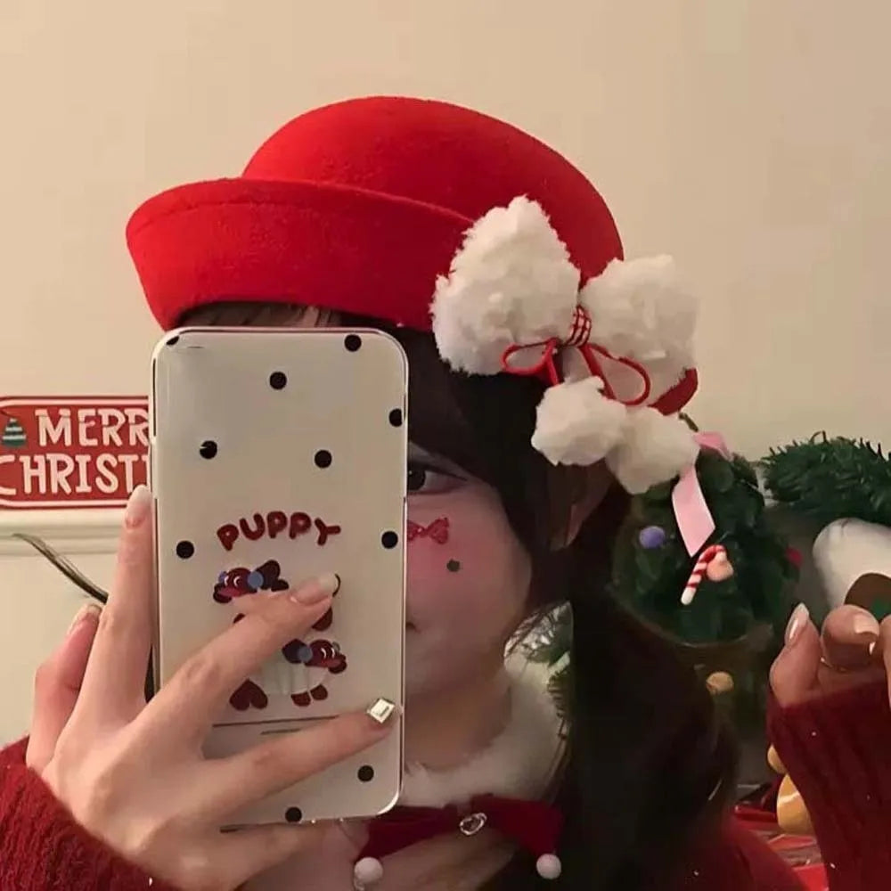 Top Hat Vintage Looking Red Bowler Hats Japanese Style Beret Woolen Bucket Cap Versatile Girls Dome Hat Winter